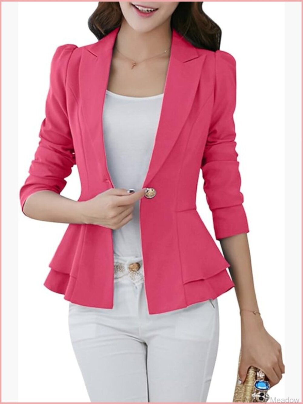 Slim Fit Blazer Long Sleeve Ruffle Hem Office Jacket Plus Size